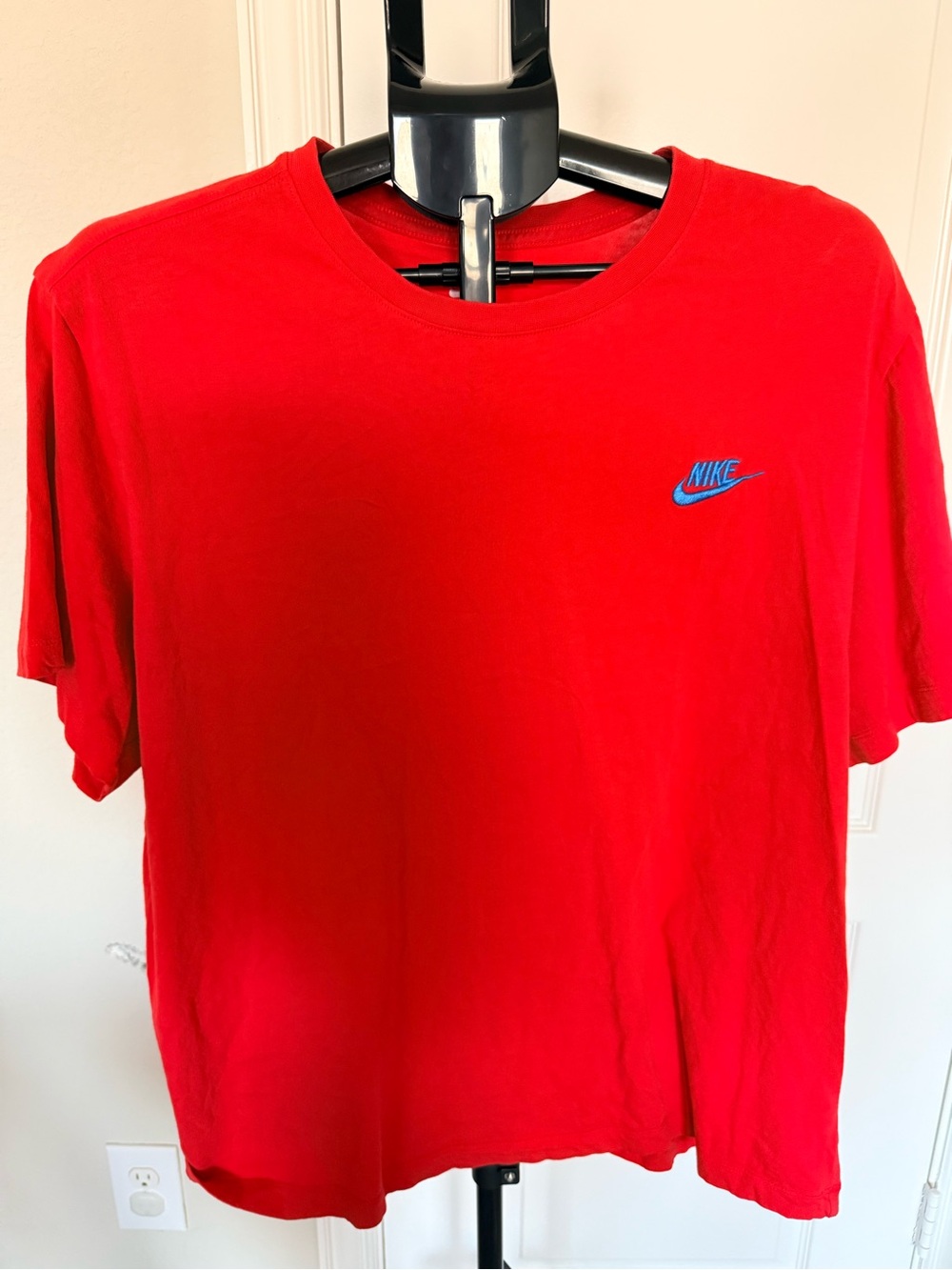 Nike Red Short Sleeve Crewneck Tee with Small Blue Swoosh